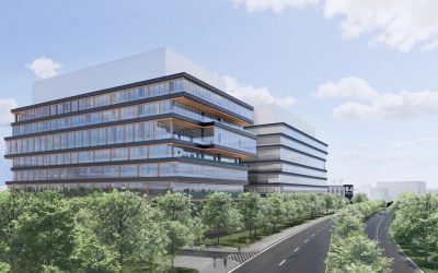 Developers Unwrap Plans for Eight-Story Life-Sciences Buildings as Replacement for old WBZ Studios and Antenna in Allston
